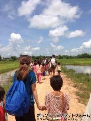 帰り道、田んぼを通ってお昼ご飯 ぼらぷらカンボジア 教育ボランティア