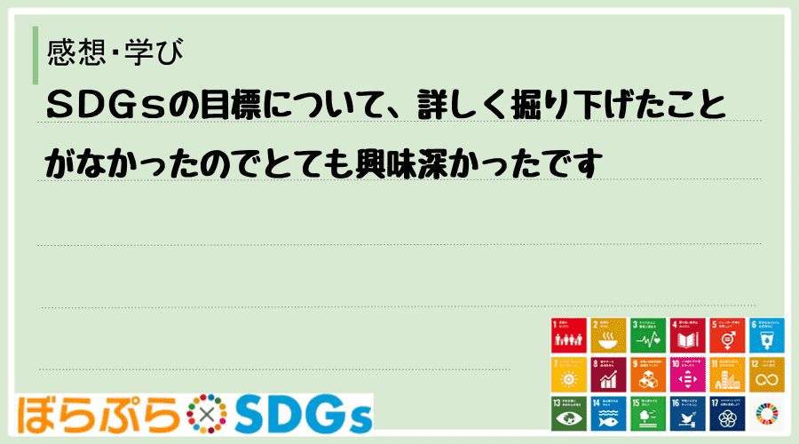 ＳＤＧｓの目標について、詳しく掘り下げたことがなかったのでとても興味深かったです