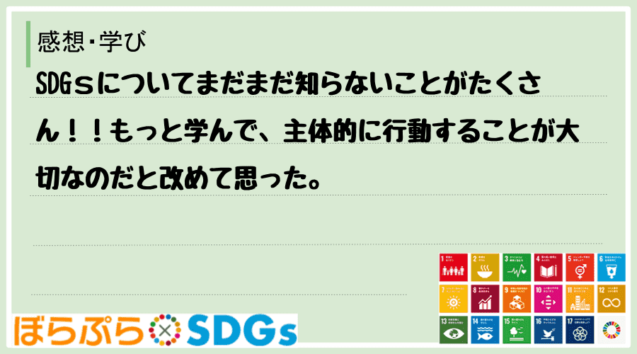 SDGｓについてまだまだ知らないことがたくさん！！もっと学んで、主体的に行動することが大切なの...