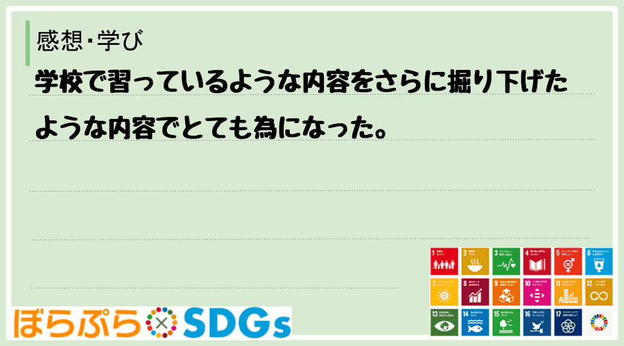 学校で習っているような内容をさらに掘り下げたような内容でとても為になった。