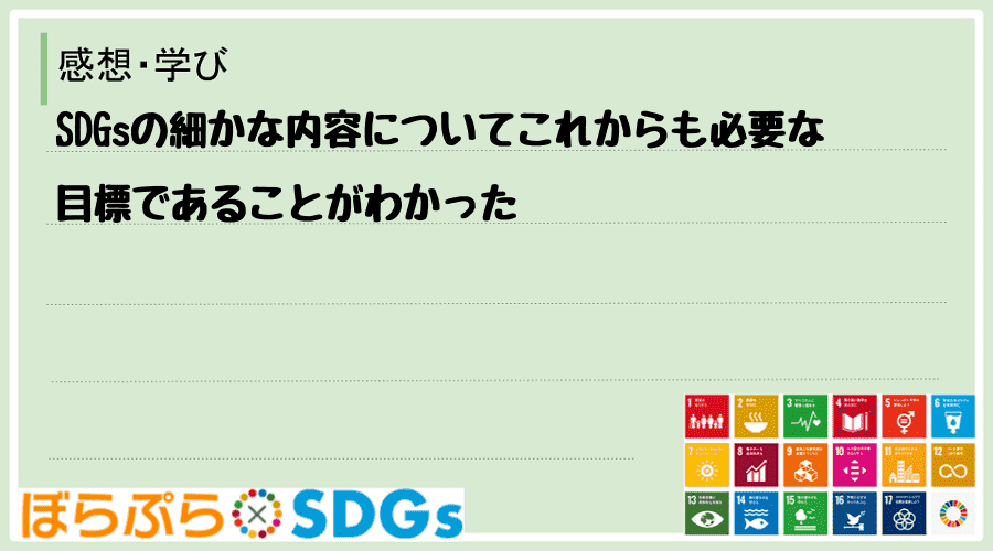 SDGsの細かな内容についてこれからも必要な目標であることがわかった