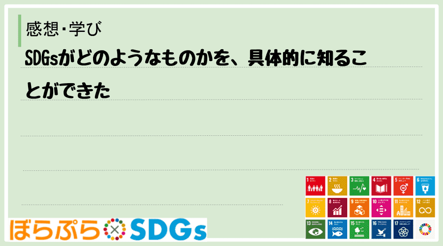 SDGsがどのようなものかを、具体的に知ることができた