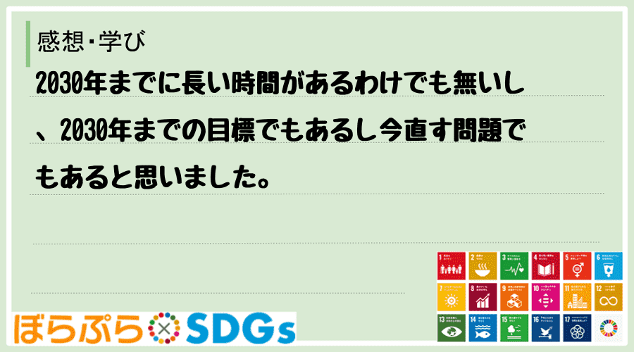 2030年までに長い時間があるわけでも無いし、2030年までの目標でもあるし今直す問題でもある...