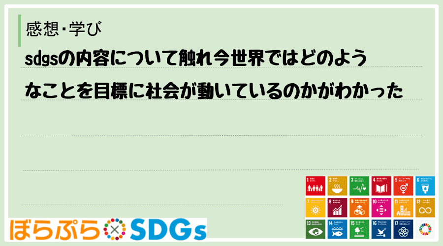 sdgsの内容について触れ今世界ではどのようなことを目標に社会が動いているのかがわかった