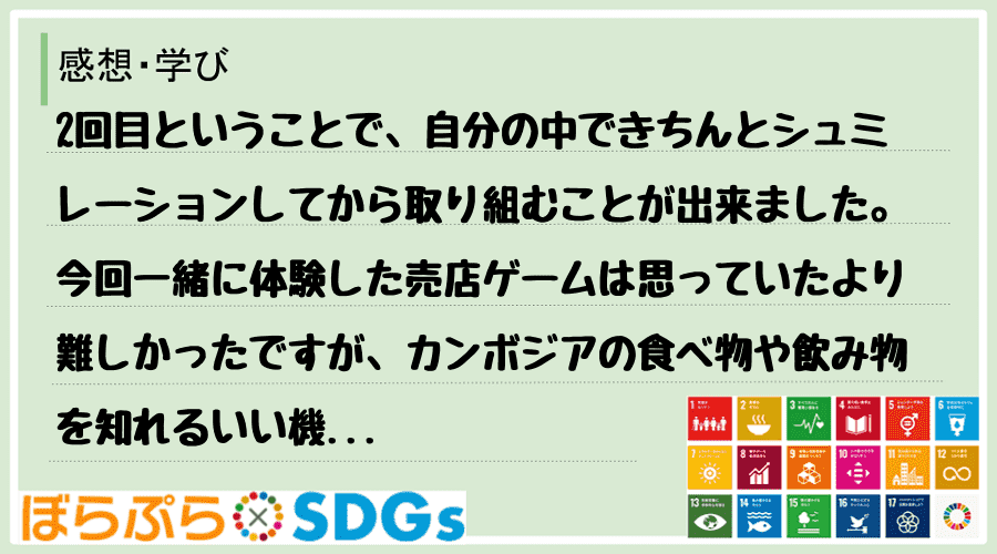 2回目ということで、自分の中できちんとシュミレーションしてから取り組むことが出来ました。今回一...