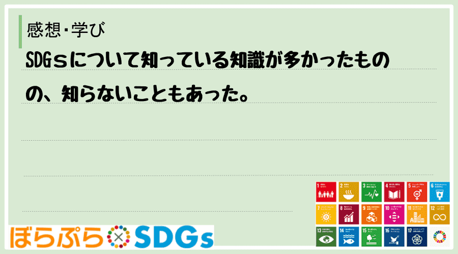 SDGｓについて知っている知識が多かったものの、知らないこともあった。