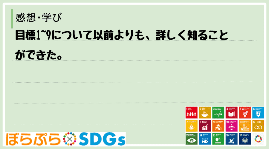 目標1~9について以前よりも、詳しく知ることができた。