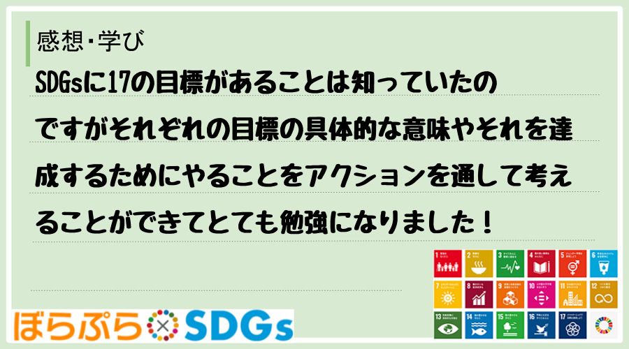 SDGsに17の目標があることは知っていたのですがそれぞれの目標の具体的な意味やそれを達成する...