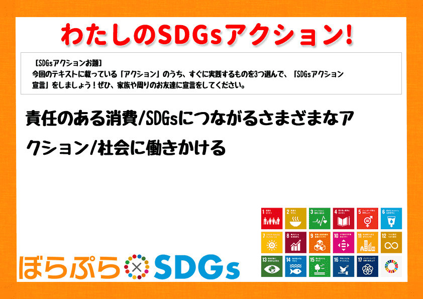 責任のある消費
SDGsにつながるさまざまなアクション
社会に働きかける