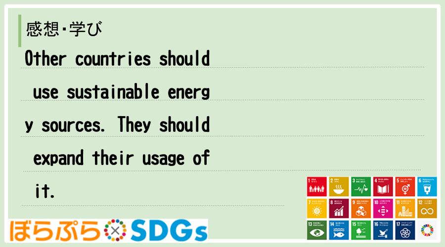 Other countries should use sustainable energy s...