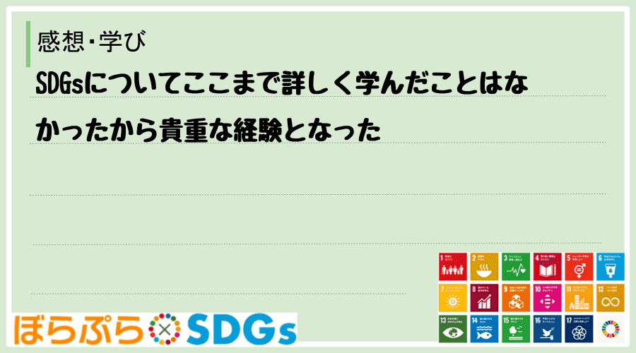 SDGsについてここまで詳しく学んだことはなかったから貴重な経験となった