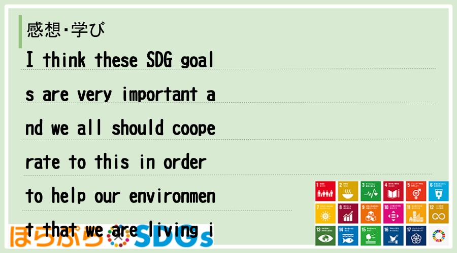 I think these SDG goals are very important and ...