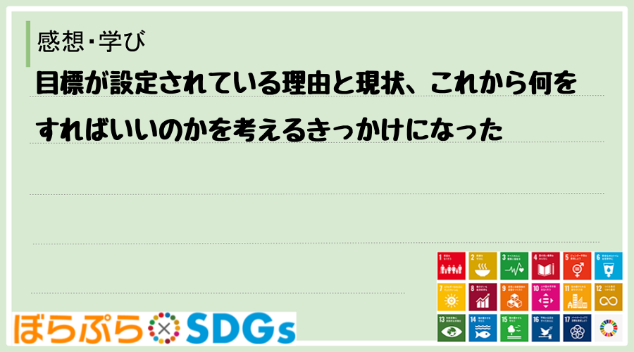 目標が設定されている理由と現状、これから何をすればいいのかを考えるきっかけになった