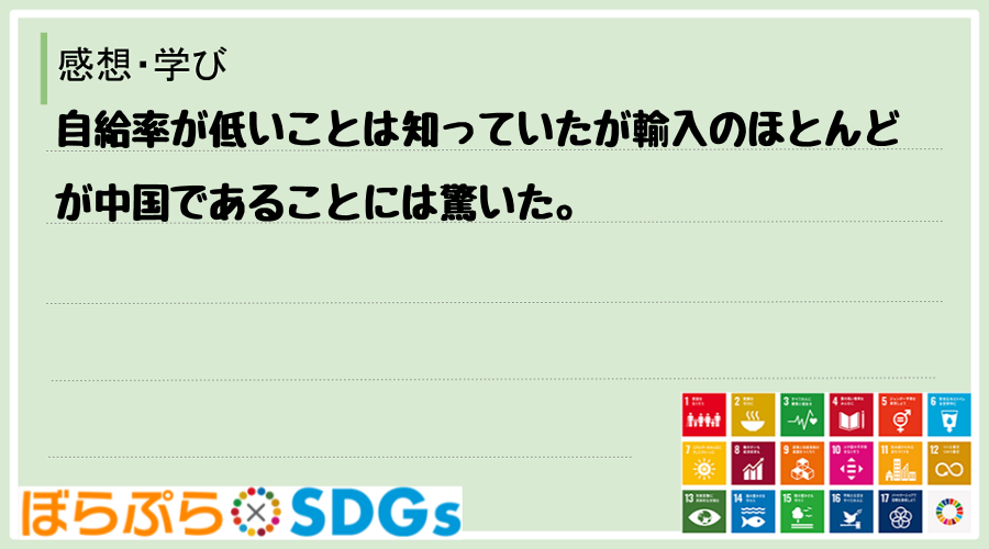 自給率が低いことは知っていたが輸入のほとんどが中国であることには驚いた。