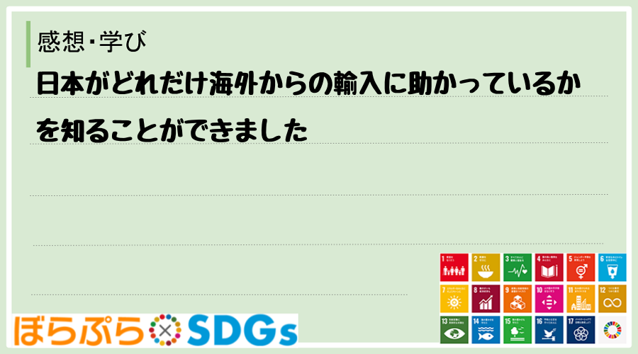 日本がどれだけ海外からの輸入に助かっているかを知ることができました