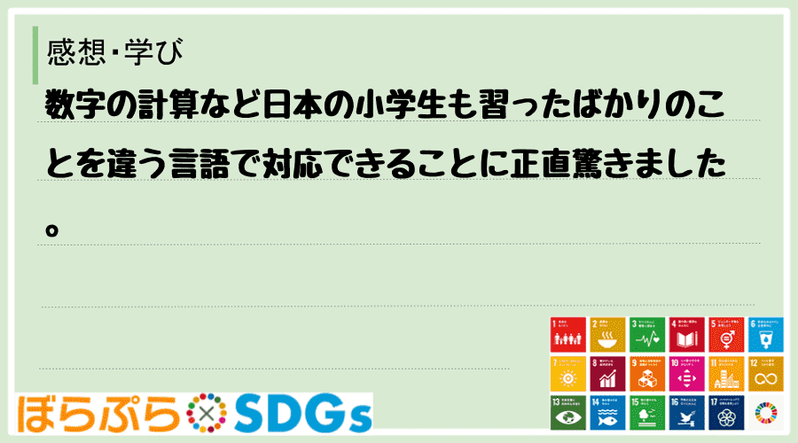 数字の計算など日本の小学生も習ったばかりのことを違う言語で対応できることに正直驚きました。