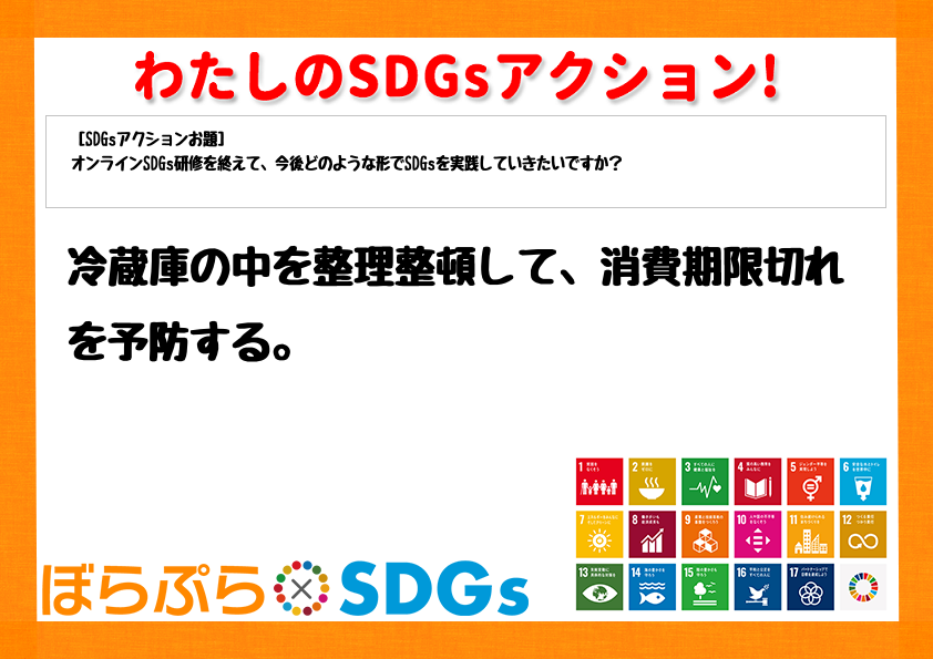 冷蔵庫の中を整理整頓して、消費期限切れを予防する。